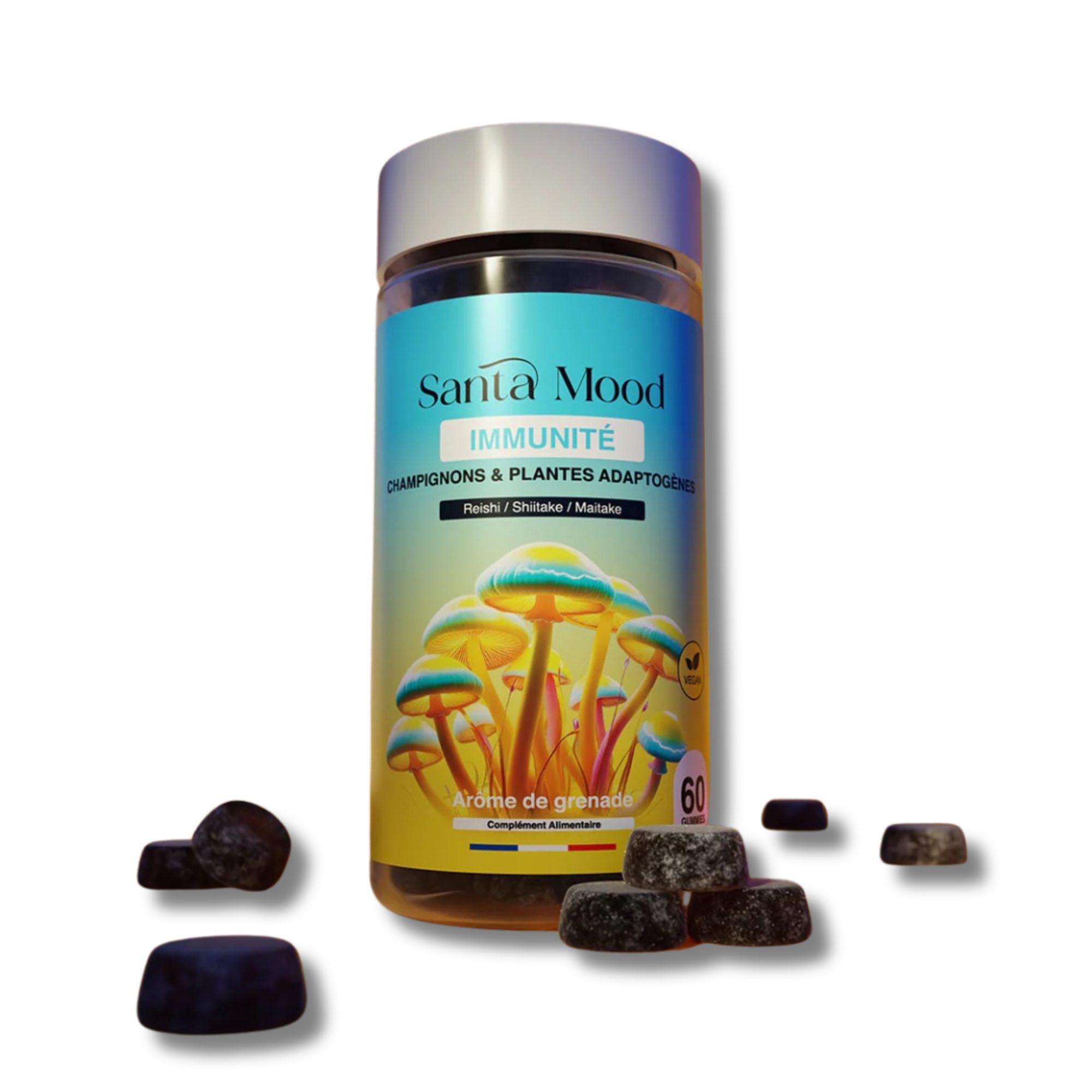Discover Santa Mood gummies: 6 natural formulas based on functional mushrooms, adaptogenic plants and vitamins for energy, sleep, stress or immunity.