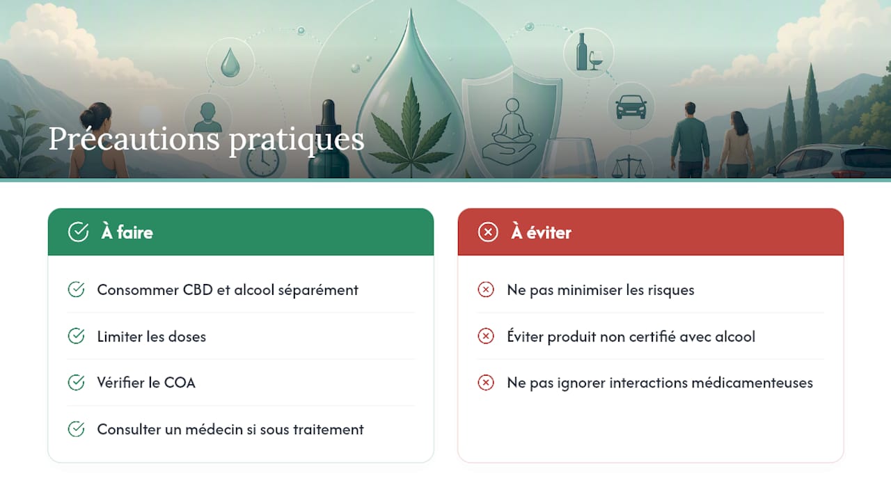 CBD et alcool : effets, risques et précautions à connaître - Pure Extract CBD Prudenza, qualità e responsabilità: un punto di vista editoriale — diagramma di sintesi