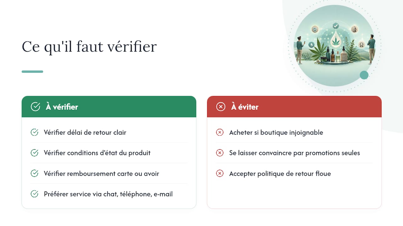 CBD shop meilleur : la sélection fiable pour acheter en ligne - Pure Extract CBD Vergleichende Infografik zu Rückgabebedingungen und Servicequalität in CBD-Geschäften