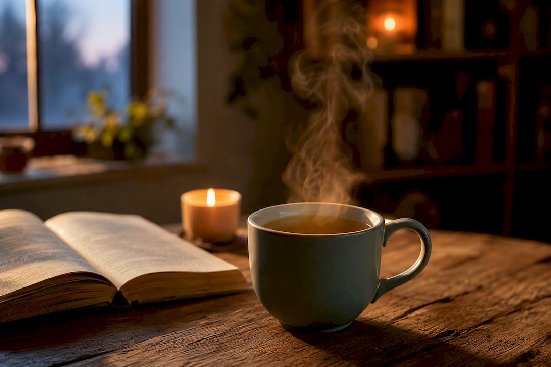 Tasse de tisane chaude au CBD sur la table de chevet