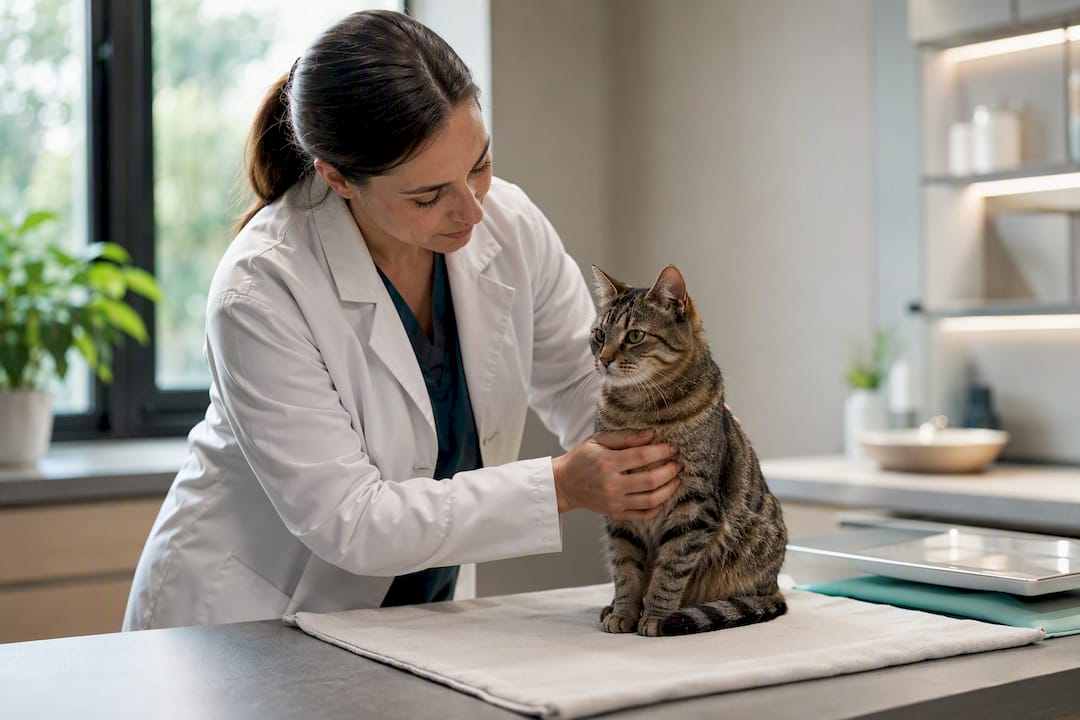Essai de 4 semaines pour propriétaires de chat : CBD pour chat stressé - Pure Extract CBD Un veterinario que examina tranquilamente a un gato