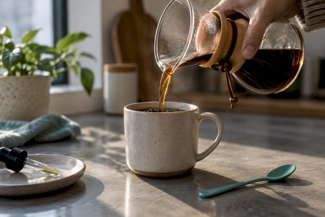 Kaffee und CBD-Tropfen – anonym