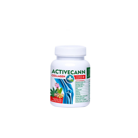 Activecann Collagen Vitamin Complex+ d’Annabis est un complément alimentaire de 60 comprimés. Chaque comprimé associe notamment 225 mg de collagène hydrolysé de types I et II, 500 mg de sulfate de glucosamine, 160 mg de sulfate de chondroïtine, 175 mg de MSM, de l’acide hyaluronique et des vitamines C, D3 et B12. La formule contient aussi 15 mg de poudre de graines de chanvre par comprimé. La vitamine C contribue à la formation normale de collagène pour assurer le fonctionnement normal des cartilages. Contient des ingrédients issus de crustacés. Dose indiquée par le fabricant : un comprimé par jour.