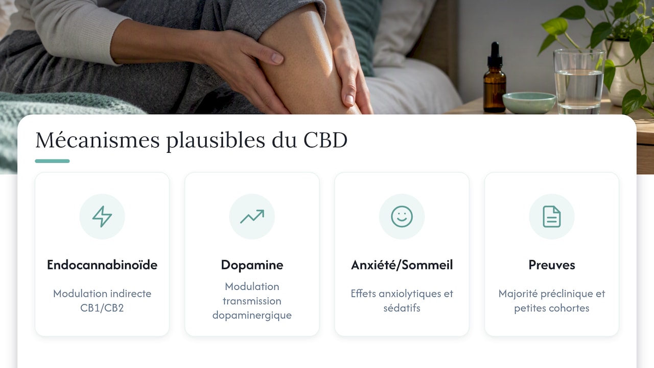 Mécanismes biologiques plausibles pour expliquer un effet du CBD — overview diagram